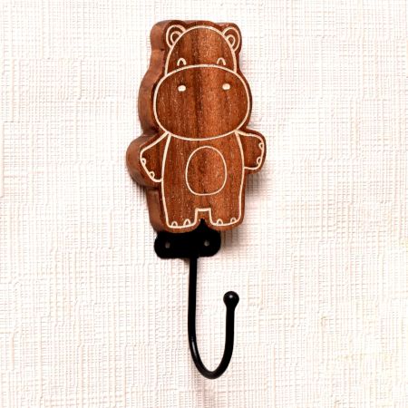 Brown Wooden Hippo Wall Hooks For Keys